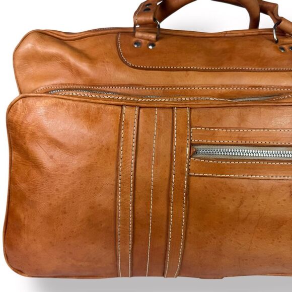 MR Canoa Vintage 80s 90s Leather Duffel Travel Overnight Bag Weekender Rugged - Picture 13 of 16